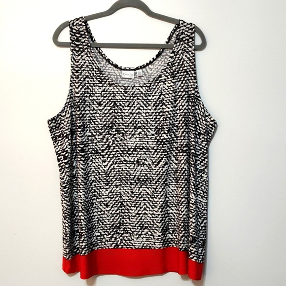 Kim Rogers Black, White & Red Sleeveless Swing Top Flowy Tunic Size 3X Tank Top - Picture 1 of 12